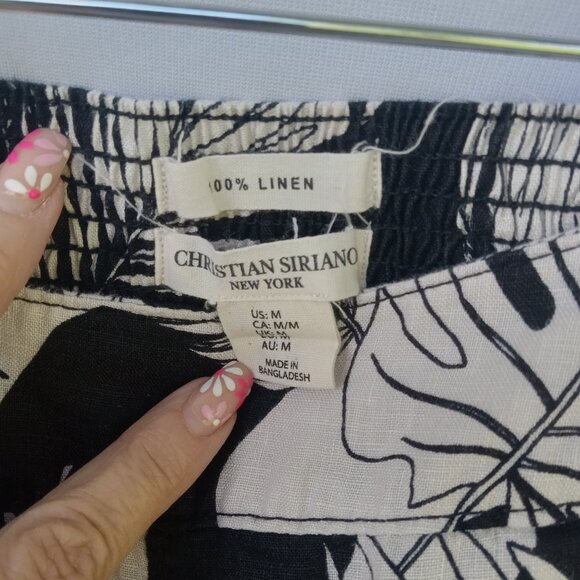 Christian Siriano 100% Linen Wide Leg Pants Monstera Leaf‎ Tropical Beach Size M - Picture 3 of 7